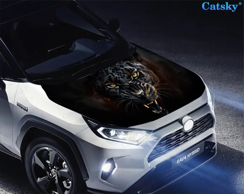 Angry and Growls Panther Car Hood Vinyl Stickers Wrap Vinyl Film Engine Cover Decals Sticker Universal Car Hood Protective Film