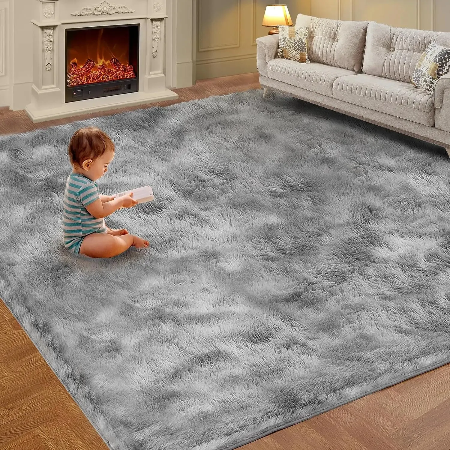 VIKAMA Tie-Dye Plush Carpet, Soft and Fluffy, Living Room Mat, Non-Slip, Children's Bedroom Play Mat, Home Decoration