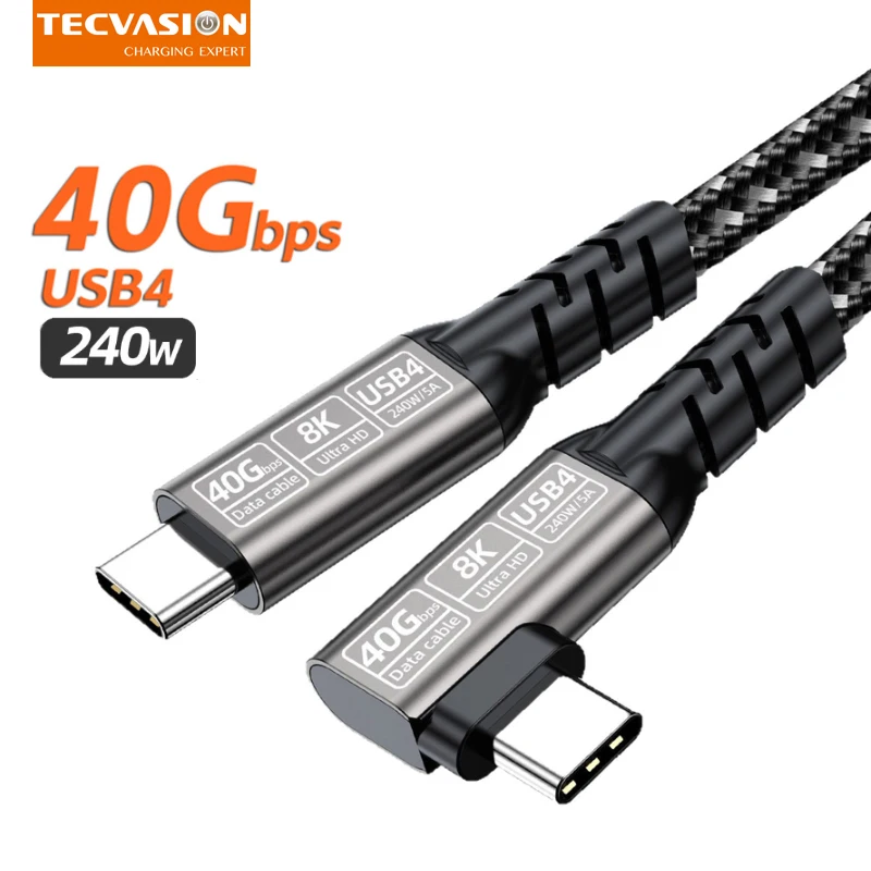 Câble coudé USB4.0 Thunderbolt 3/4 câble USB C vers Type C 40Gbps PD 240W câble de charge rapide pour ordinateur portable Macbook Pro VR Oculus