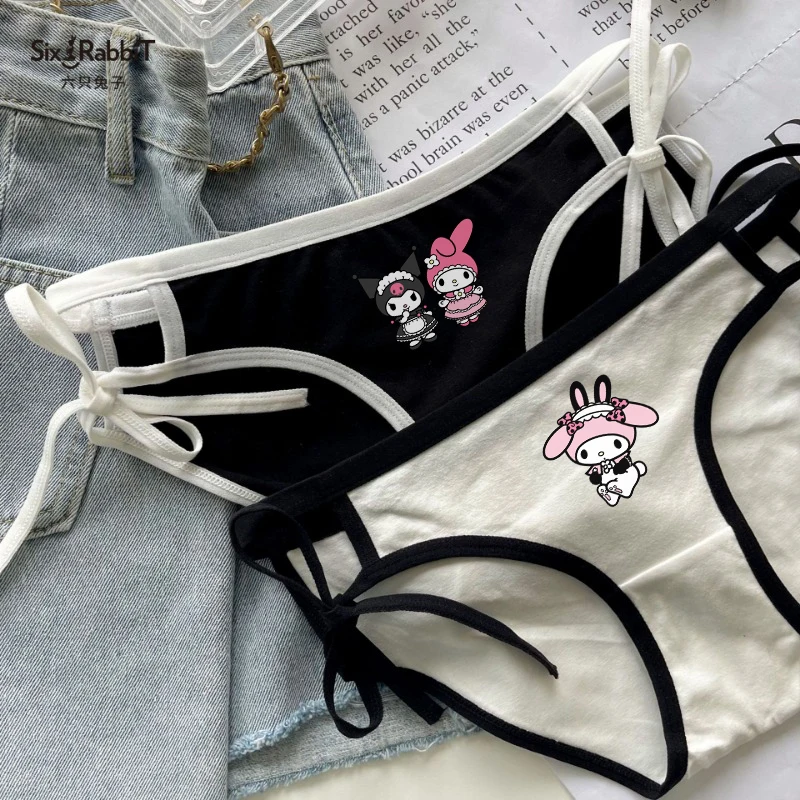 Kuromi Melody Cartoon Anime Cute Kawaii Women Underwear 100% Cotton Breathable Cosy Briefs Adjustable Strap Underpants Girl Gift