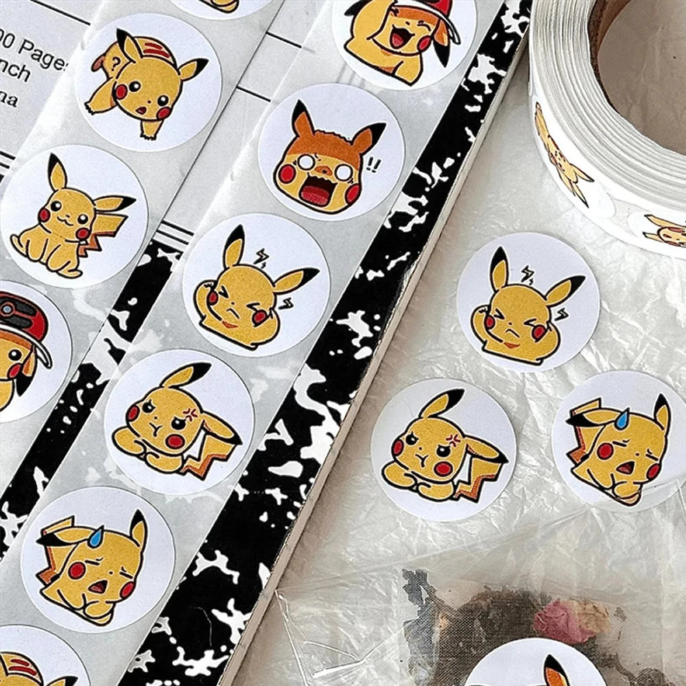 500pcs/Roll Cartoon Anime Pokemones Stickers Kawaii DIY phone Laptop Decals Decoration Stiker Children Reward Toy Cute Girl Gift