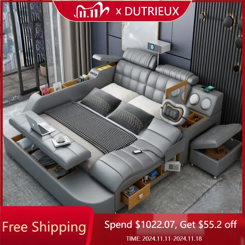 

Headrest Modern Double Bed Simple Storage Drawers Multifunctional Double Bed Massage King Letto Multifunzione Bedroom Furniture