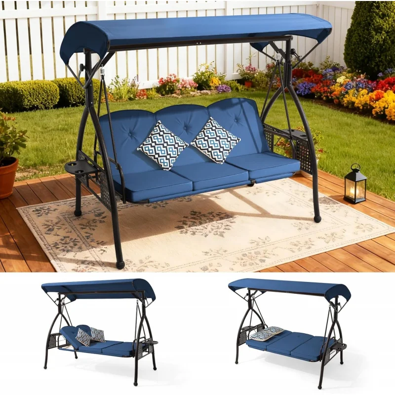 

2026 New：3 Outdoor Porch Patio Swing with Adjustable Canopy&-Level Side,Outdoor Swing Adults,3 in 1 Convertible