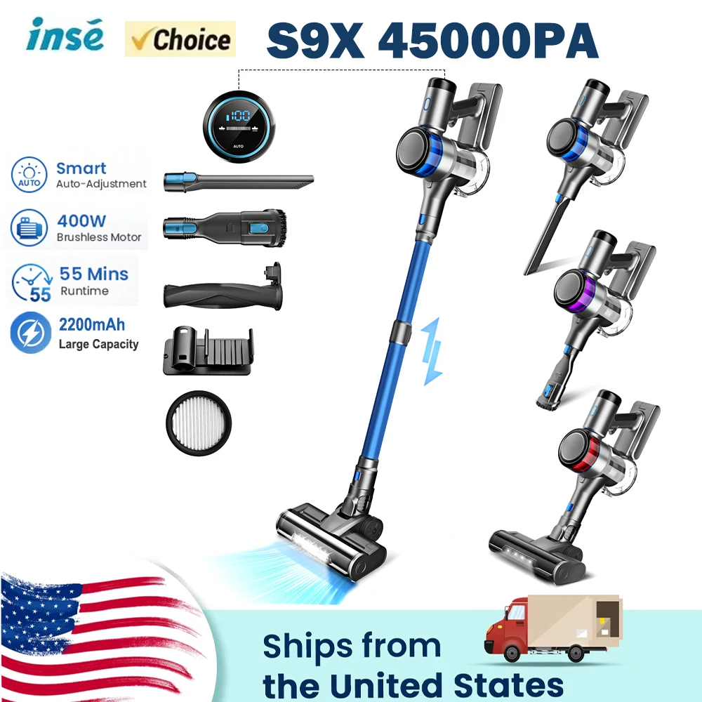 

INSE S9X Cordless Vacuum Cleaner 45Kpa Stick Vacuum with LED Display 55min Runtime 4 Suction Modes Smart Adjustment Home Applian