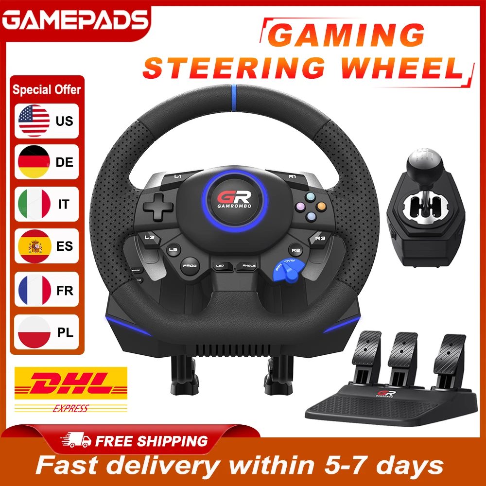 Gaming-Lenkrad 270 ° &900 °   RGB F127 Rennlenkrad Volante für PS5/PS4/PC mit Einstellbarem Makro-Hall-Sensor, 3-Pedal- und Schalthebelsatz