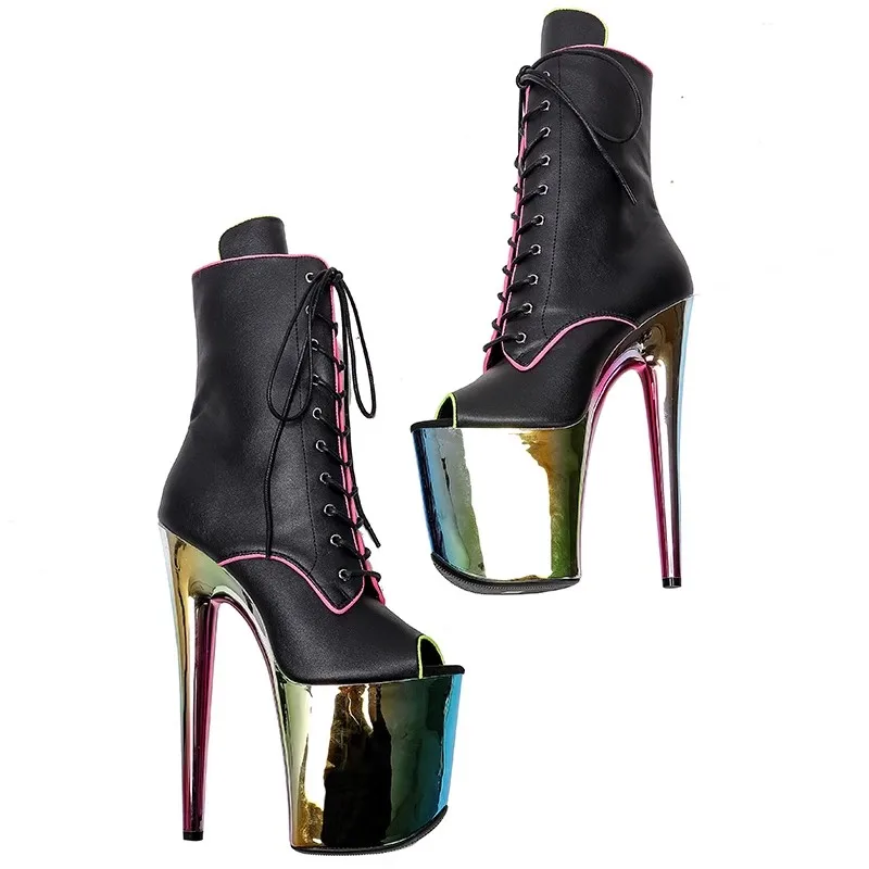 Fashion Women 20CM/8inches PU Upper Plating Platform Sexy High Heels Boots Pole Dance Shoes 322