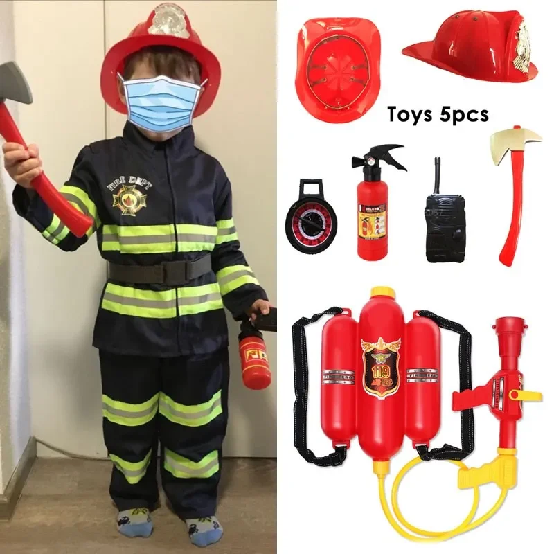 Boys Firefighter Cosplay Carnival Party Halloween School Performance Uniform Costume Jobs Role-play Fireman Fancy Toys Sam Set