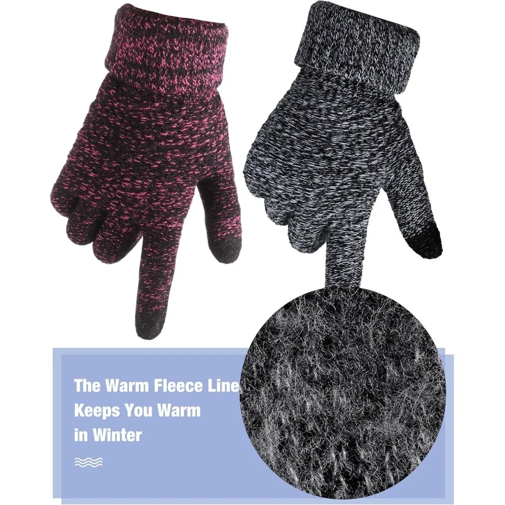 قفازات نسائية شتوية تعمل باللمس، قفازات رسائل شتوية ناعمة دافئة مبطنة بالصوف المرن #4