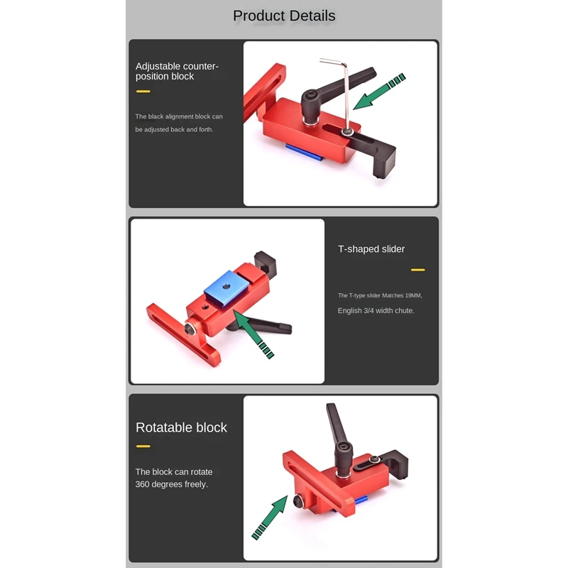 1 قطعة الوجه الجدول الداعم الشريحة السكك الحديدية وقف T-السكك الحديدية النجارة DIY أداة الأحمر والأزرق والأسود