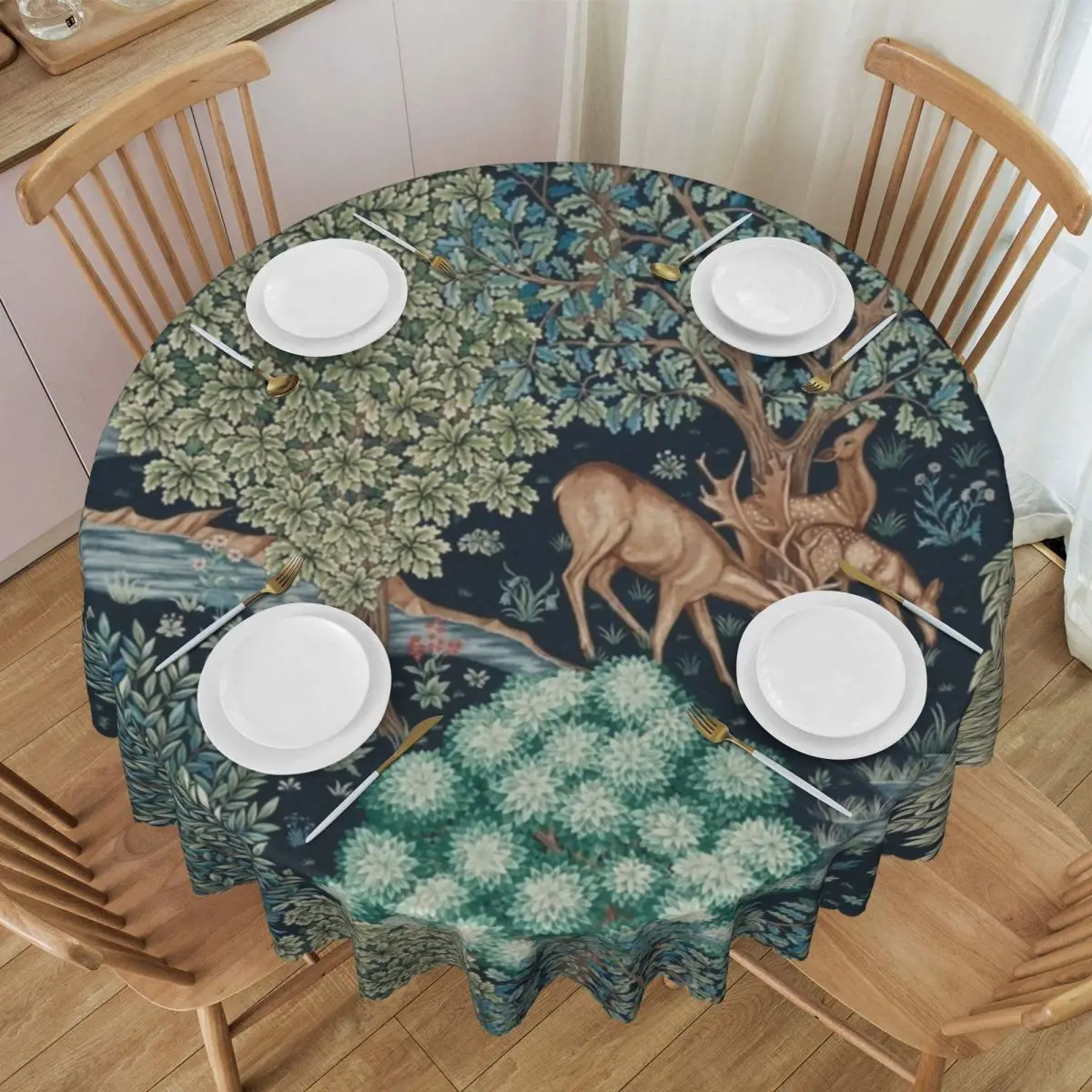 Personalized Round William Morris Deer Table Cloth Waterproof Tablecloth 60 inches Table Cover for Kitchen Dinning