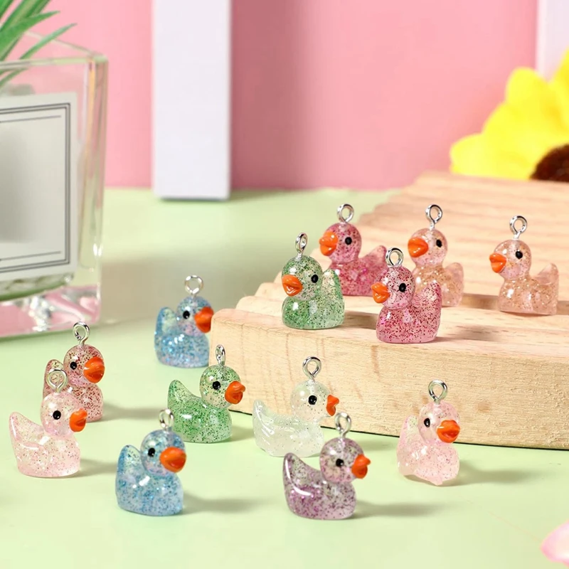 Luminous Mini Resin Duck Charms Little Ducks Glow In The Dark Beads Miniature Ducks DIY Chain Pendant Ornament