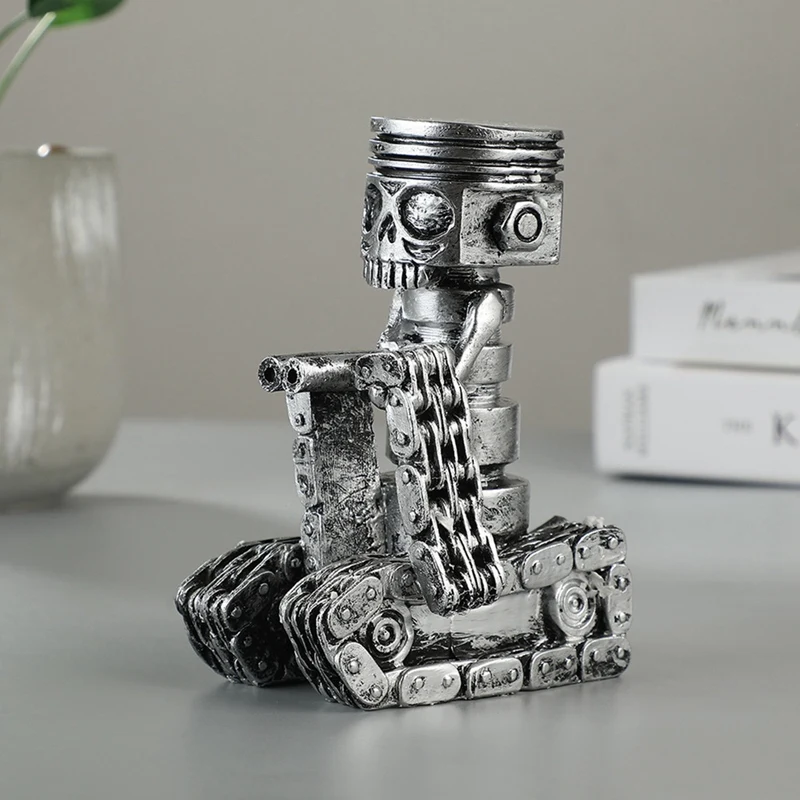 Handmade Piston Man Skull Face Art Figurine Carved Skeleton Face Sculpture Home Office Desktop Decor Ornament