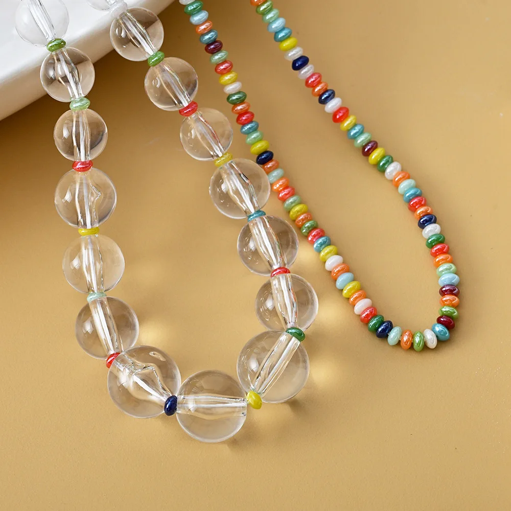 Dopamine-enhanced colored transparent crystal beaded necklace