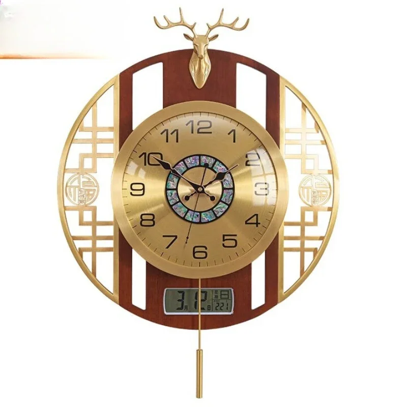 

New Chinese Wall Clock Retro Atmospheric Brass Electronic Wall Clock