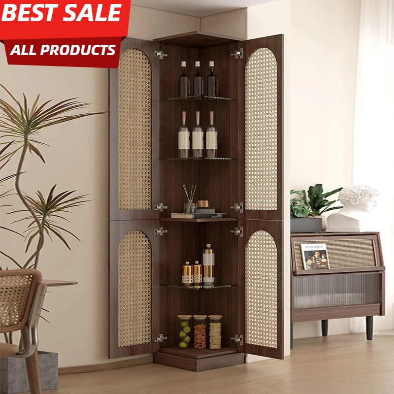 

Retro imitation rattan woven corner cabinet wine cabinet small apartment triangular cabinet corner rack 90 degree corner cabine