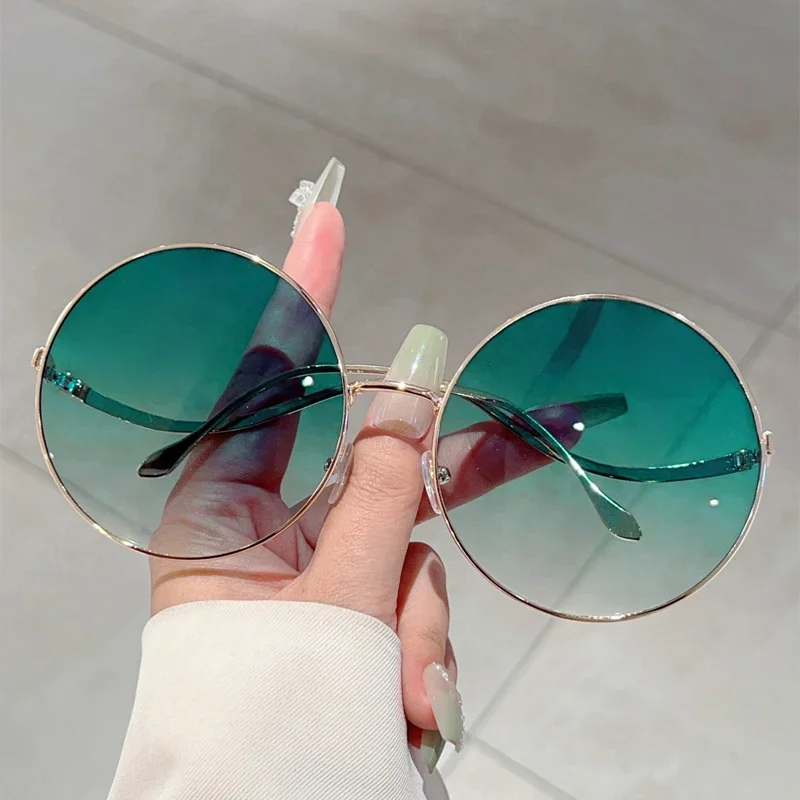 KAMMPT Oversized Round Sunglasses Women 2024 New Fashion Vintage Gradient Shades Retro Trendy Luxury Stylish Design Sun Glasses