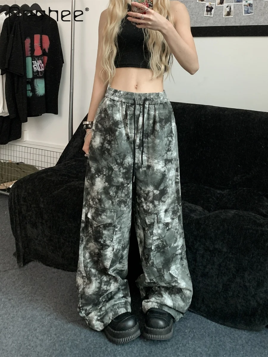 Cool Girl American Tie-Dye Camouflage Pants Men and Women High Street Couple Workwear Wide Leg Khaki Harem Pants for Woman