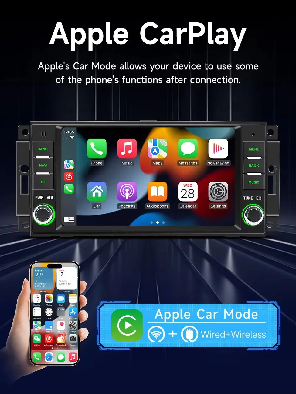 Car Stereo Radio For Jeep Wrangler Dodge Chrysler Wireless Carplay Android Auto AM FM RDS BT 5.0 MP5 Multimedia Player Head Unit