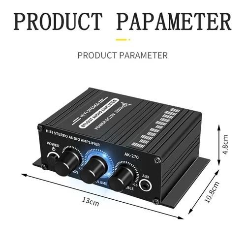 Imagen 2 del producto Woopker amplificador de sonido AK270 20W × 2 Mini amplificador de Audio Digital Hifi 12V 3A canal 2,0 amplificador de potencia estéreo para Karaoke en casa y coche