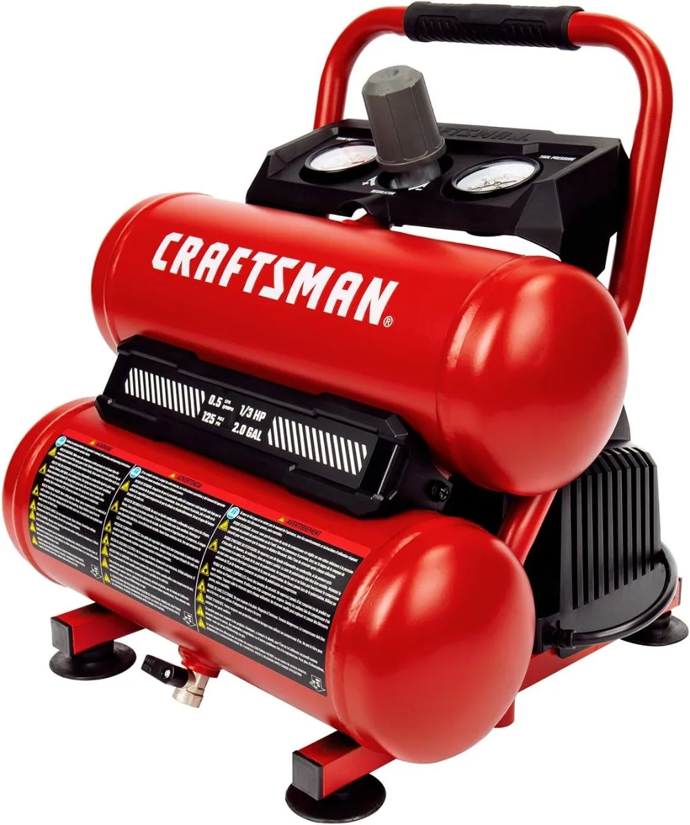 Compressor de ar portátil ferramenta de ar tanque duplo 2 galões, 1/3 HP pressão máxima de 125 PSI sem óleo, modelo: CMXECXA 0220242 , Vermelho