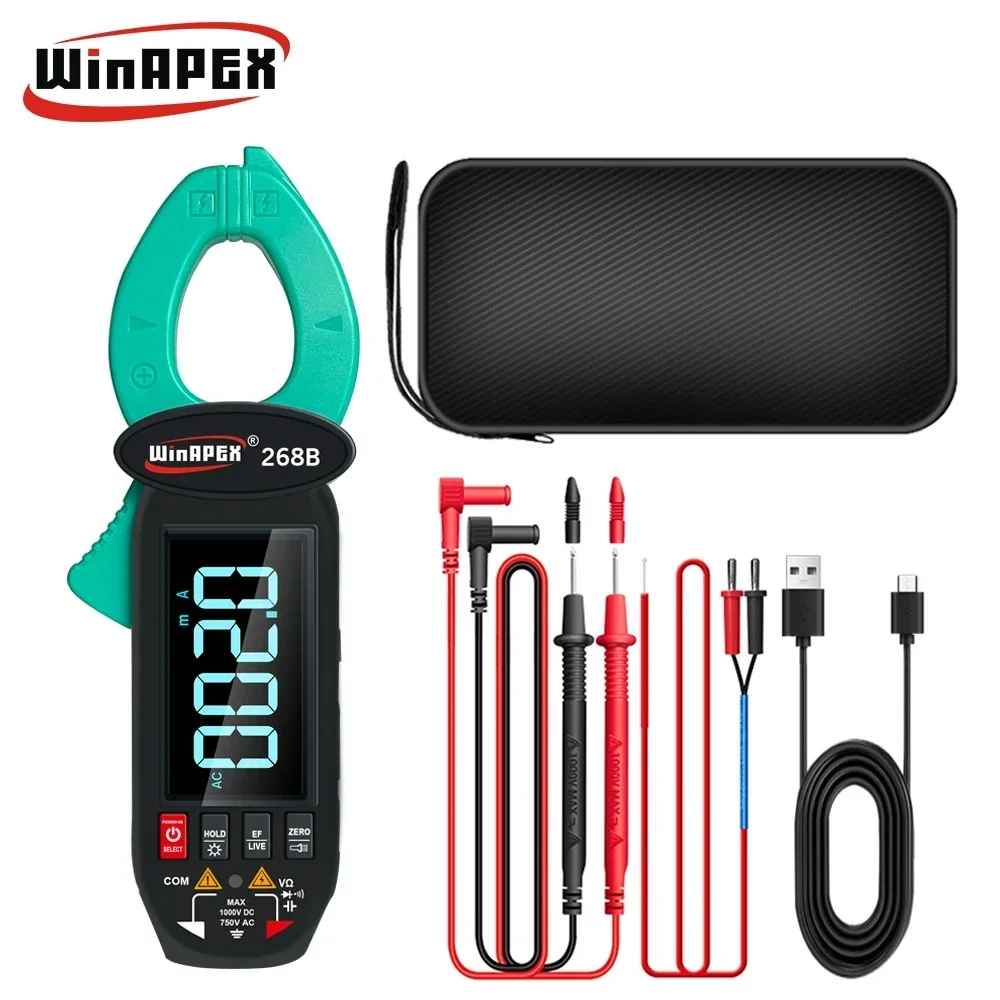 WinAPEX Leakage Current Detect Clamp Meter 0.1mA True RMS 60A AC DC Current Voltage Temp Type-C Screen Rotation NCV Multimeter