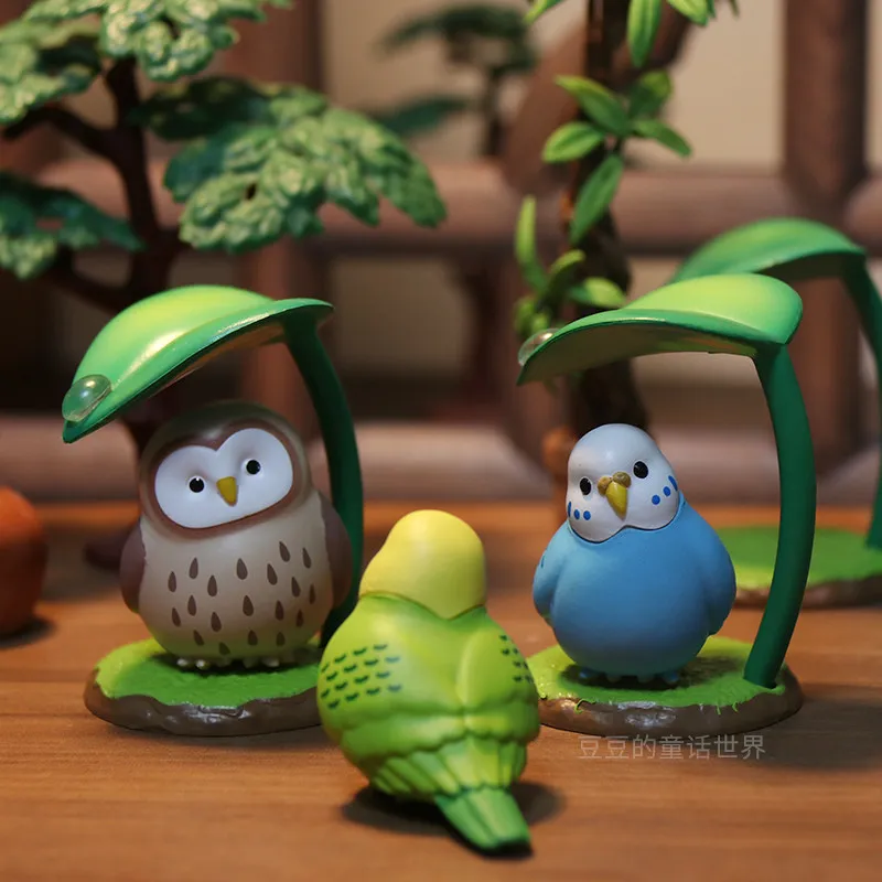 

Rainy Day Animals and Birds Hiding Under Leaves Figurines Blind Box Toys Chirps Owls Doll Model Toys Collect Ornaments