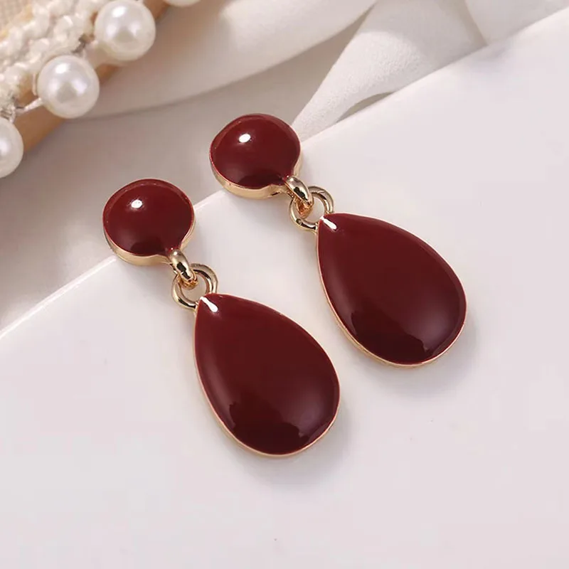 Pendientes de gota de agua verde para mujer, aretes colgantes de aceite de esmalte clásico, pendientes de gota geométricos redondos, joyería de Color dorado para fiesta