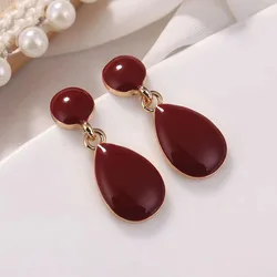 Green Water-drop Earrings Classic Enamel Oil Dangle Earrings for Women Round Geometry Drop Earrings Party Golden Color Jewelry