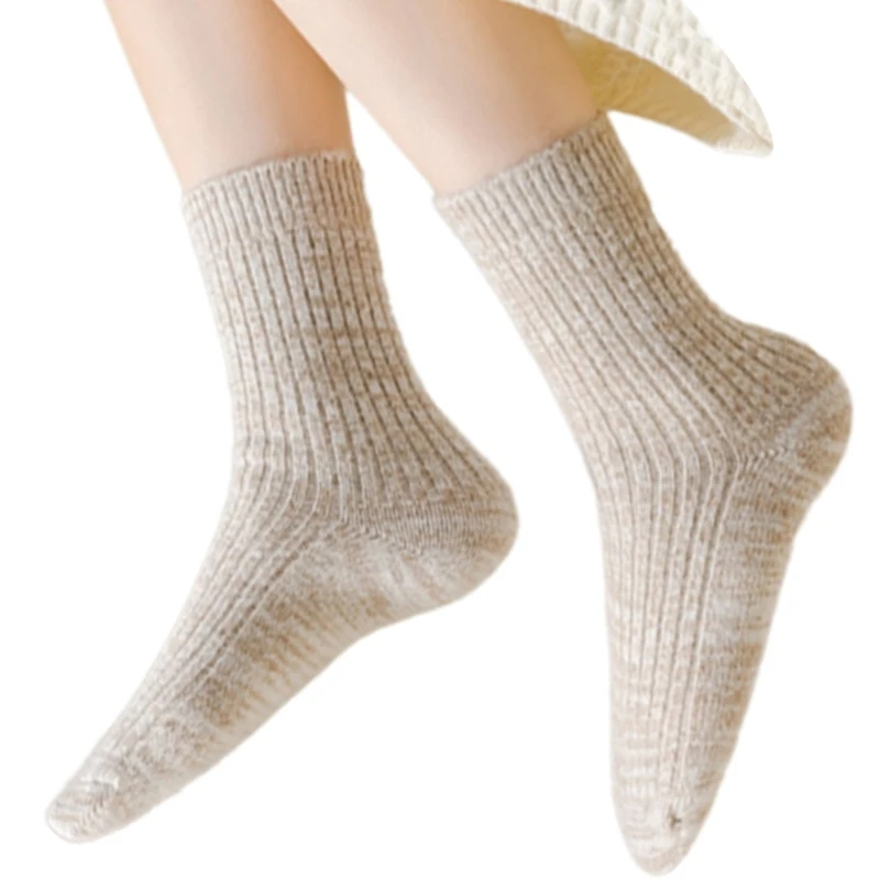 Womens Winter Faux Wool Ribbed Knit Socks Thick Warm Thermal Casual Floor Slipper Socks Hosiery for Cold Weather