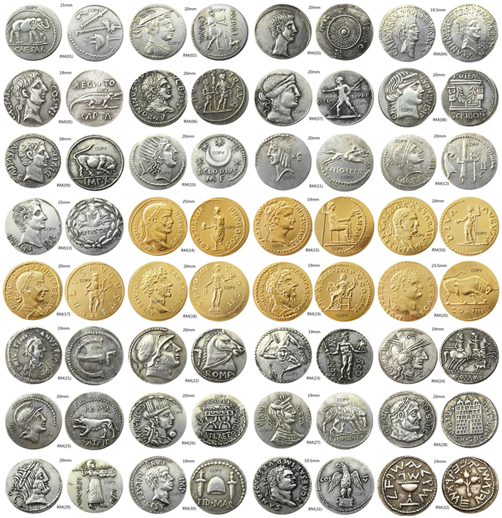 

Mix Roman Ancient Silver/Gold Plated Copy Coins