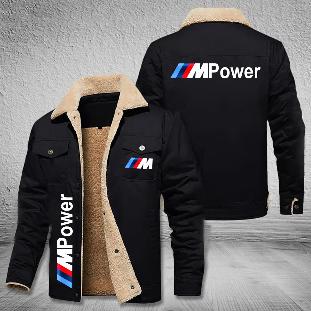 BMW Logo Racing Suit Men's Velvet Warm 2D Print BMW Fashion Thick Coat Winter Stand Collar Jacket BMW Racing Team Jacket