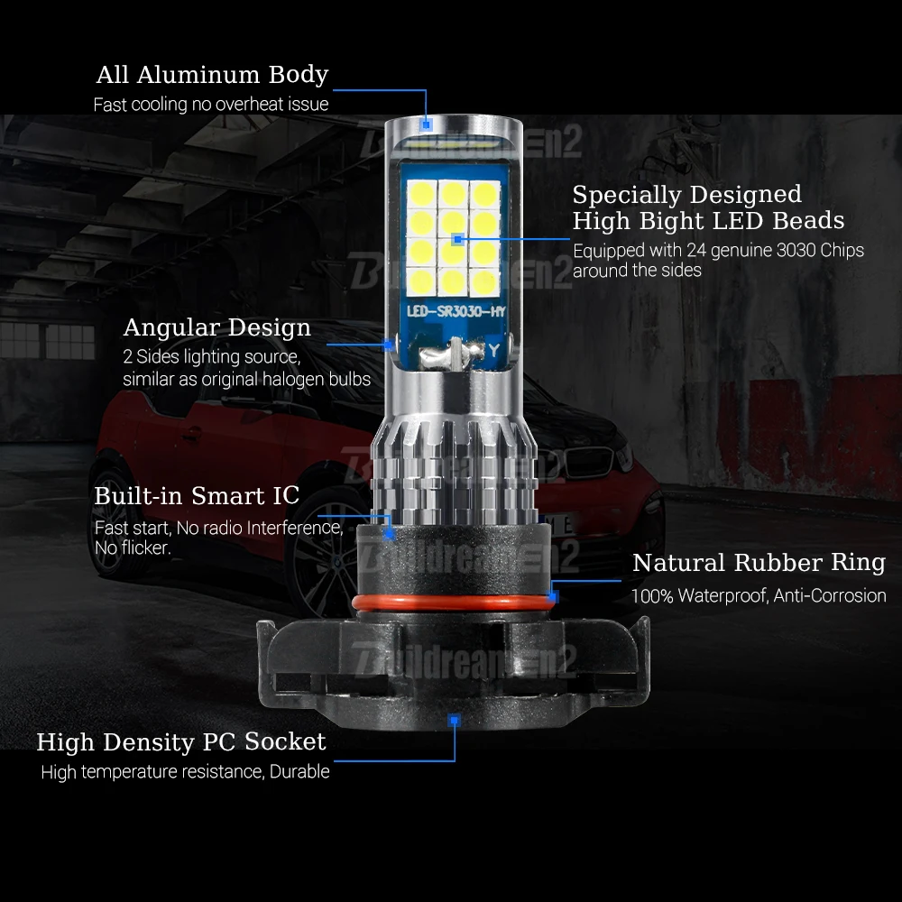 2 Pieces Car Canbus Fog Light Lampshade + High Bright PSX24W LED Bulb 2400LM For Ford Escape Hybrid 2007 2008 2009 2010