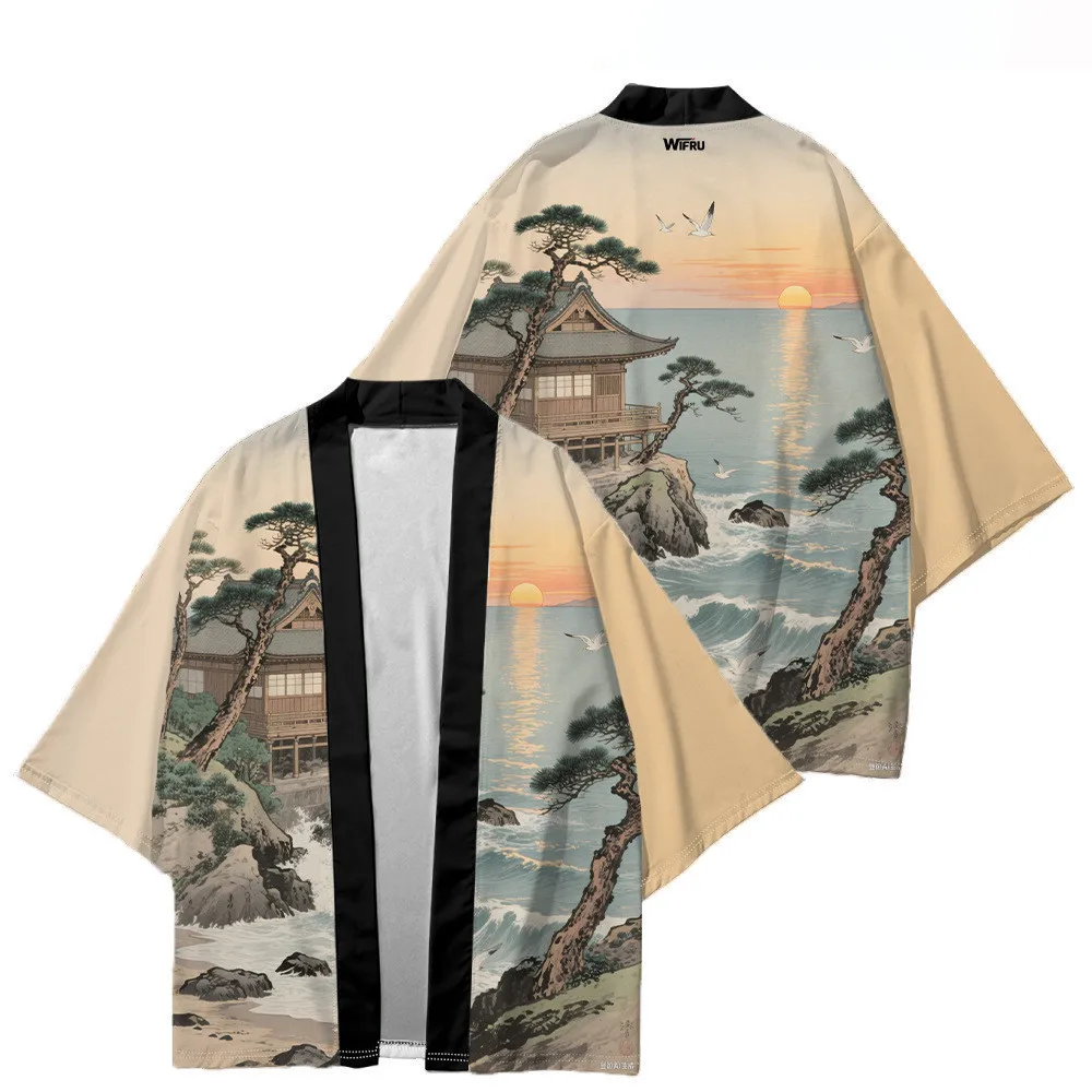 أنيقة المشهد اللوحة كيمونو سترة النمط الصيني الجديد 3D المطبوعة الرعوية كيمونو ثوب النوم الرجال Haori #4