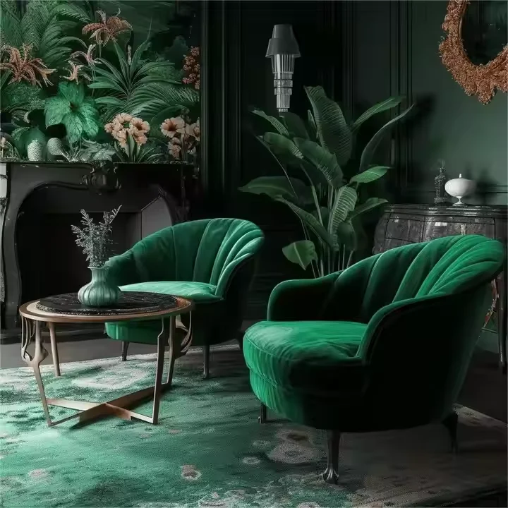 New Modern Furniture Round Flower Pattern Metal Velvet Living Room Sofa Chair