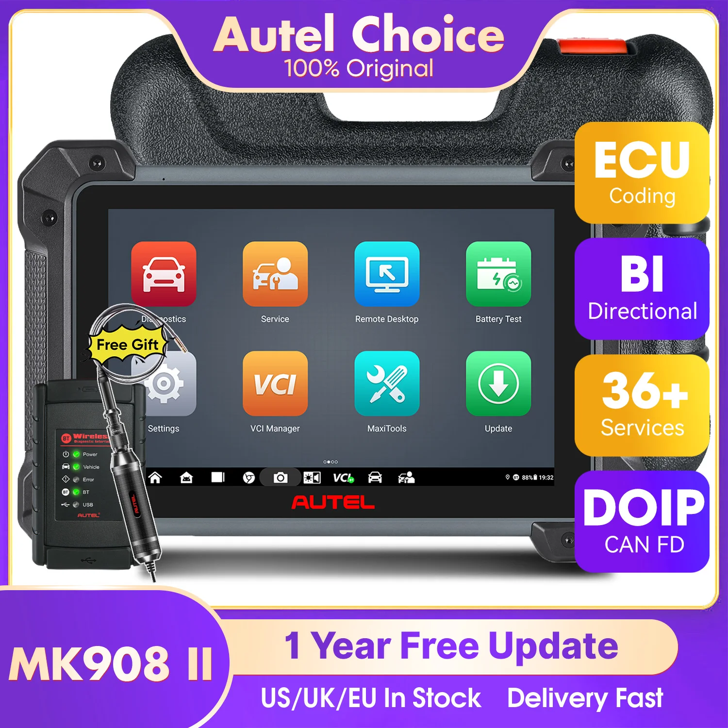 

Автосканер Autel MaxiCOM MK908 II, диагностический инструмент для автомобилей, OBD2, расширенная функция кодирования ЭБУ, аналог Elite II Pro MK908PRO2