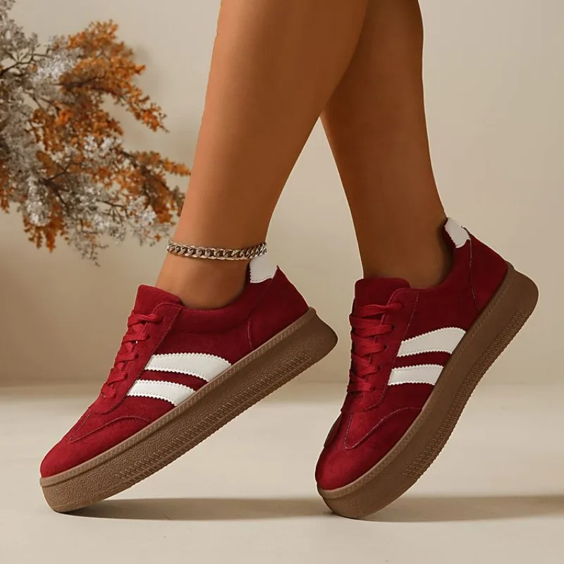 Damen-Sneaker aus Wildleder mit dicker Sohle, rutschfest, atmungsaktiv, zum Schnüren, Low-Top, All-Match, für den täglichen Gebrauch, Outdoor, Freizeit, Wanderschuhe – Detail 5