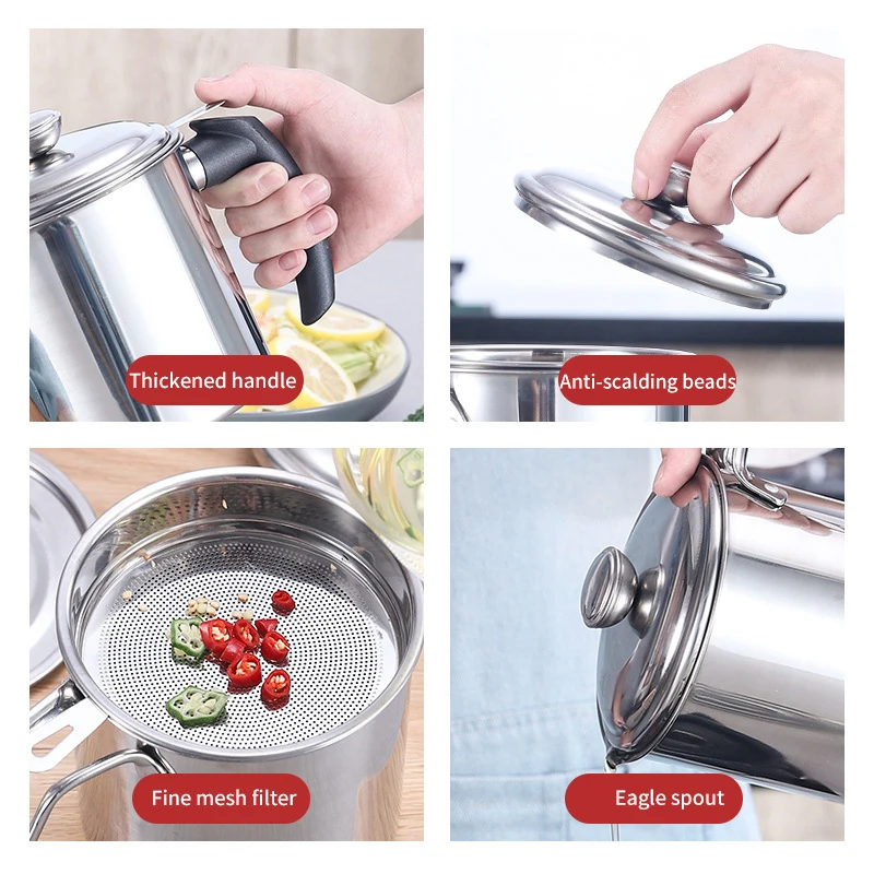 1.3L Keuken Afdruiprek Olie Filter Rvs Met Zeef Vet Filter Separator Opslagtank Koken Gereedschap Keuken Gadgets