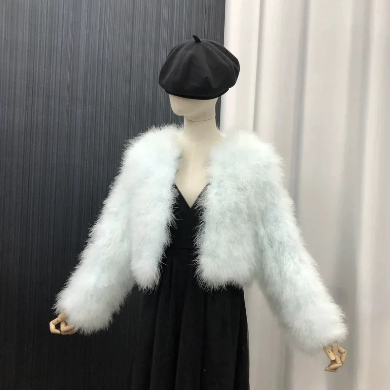 plus Size Short Jacket Ladies round Neck Real Ostrich Feather  Coat Fur Stylish  Quality European And American Style Wholesale
