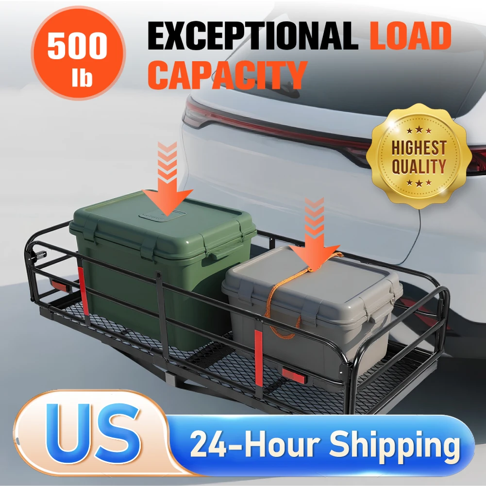 

Car Accessories -Rear Luggage Basket MAX Load 500Lbs Cargo Carrier Basket Hitch Mount Rear Hitch Tray for Car SUV Camping Travel