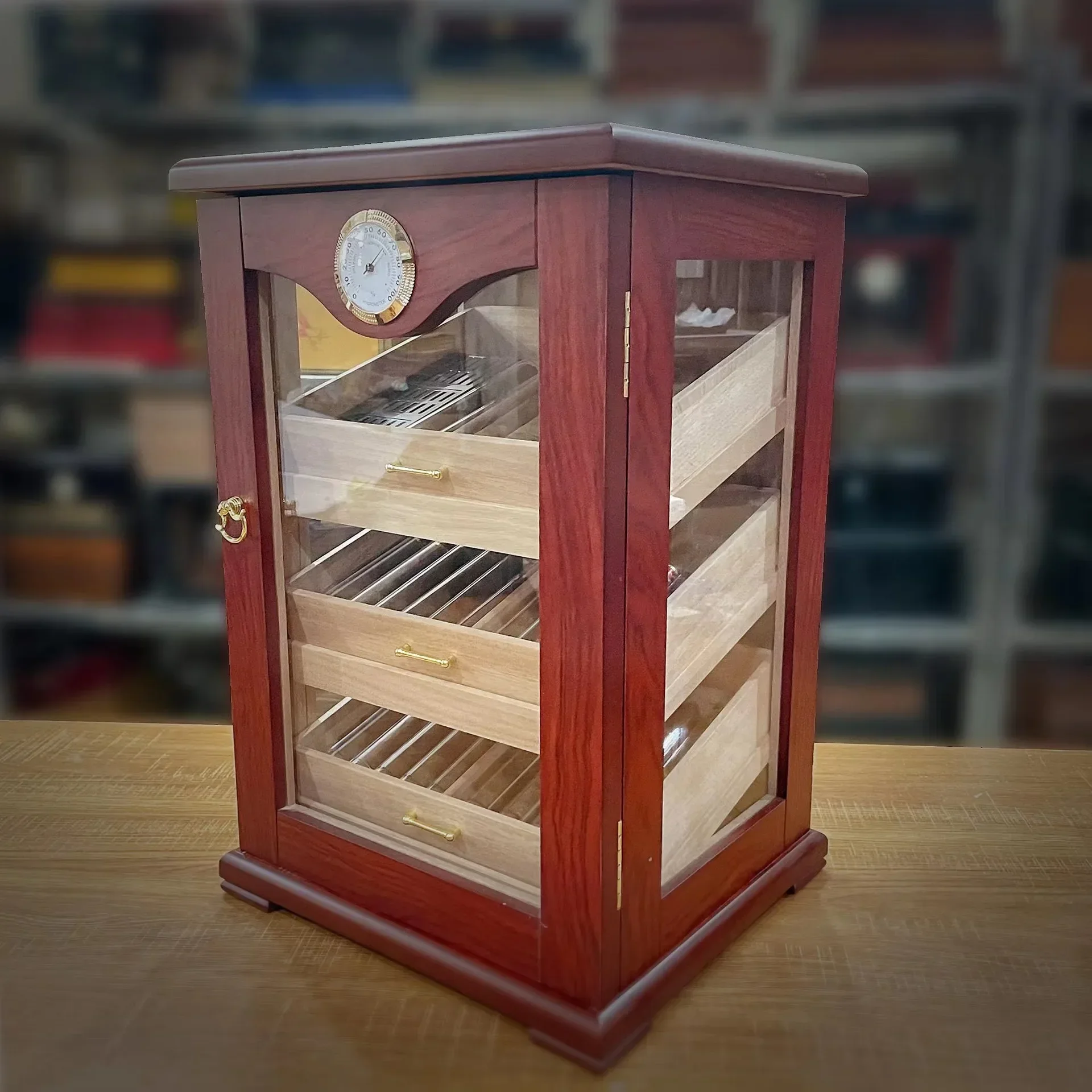 Premium Cigar Cabinet Cedar Wood Cigar Cabinet Three Tiers