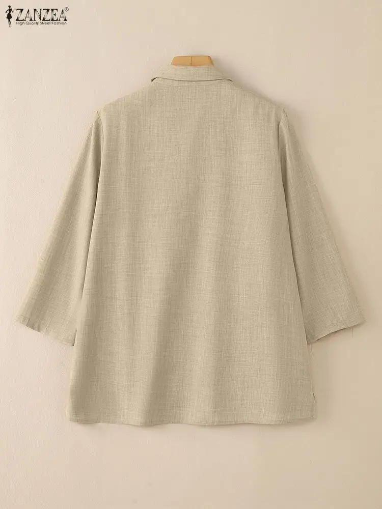 ZANZEA Damen-Herbsthemden, modisch, 3/4-Ärmel, einfarbig, Blusas, Revers, Knöpfe, gefälschte 2-teilige Tops, Tunika, 2025, Vintage-Blusen