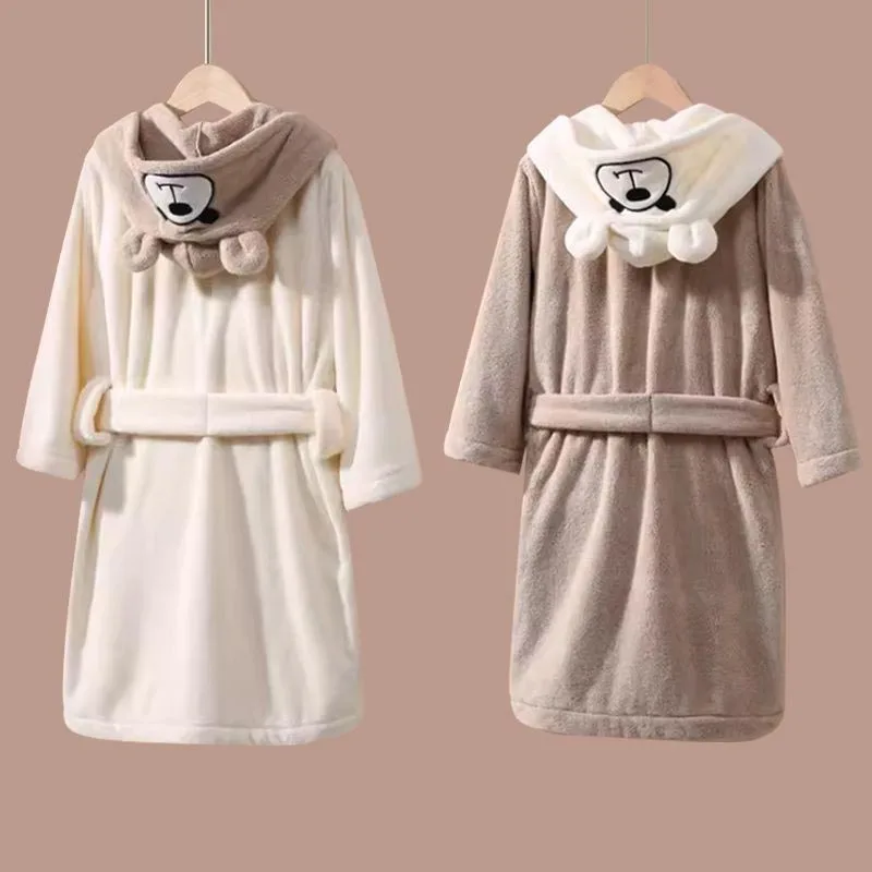 Children's Bathrobe: Cartoon-Print, Adorable, Thickened, Soft, Absorbent, Low-Shedding, Hooded Bathrobe