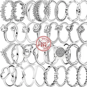 Real 925 Anéis de Prata Esterlina para Mulheres, Joalheria Fina, Coroa, Coração, Flor, Asa, Zircão, Espumante, Pantaro CZ, Presentes de Aniversário, 100% 10 principais vendas argola de brilho - №5
