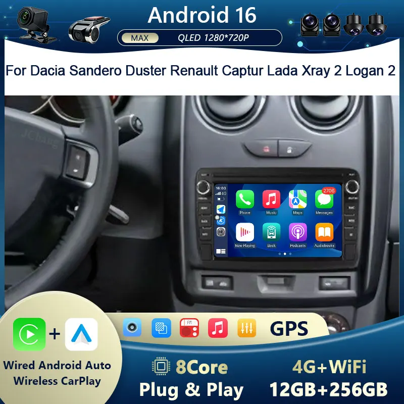For Dacia Sandero Duster Renault Captur Lada Xray 2 Logan 2  BT 4G  WiFi  GPS  DSP  IPS HD Touch FM RDS Split Screen Head Unit