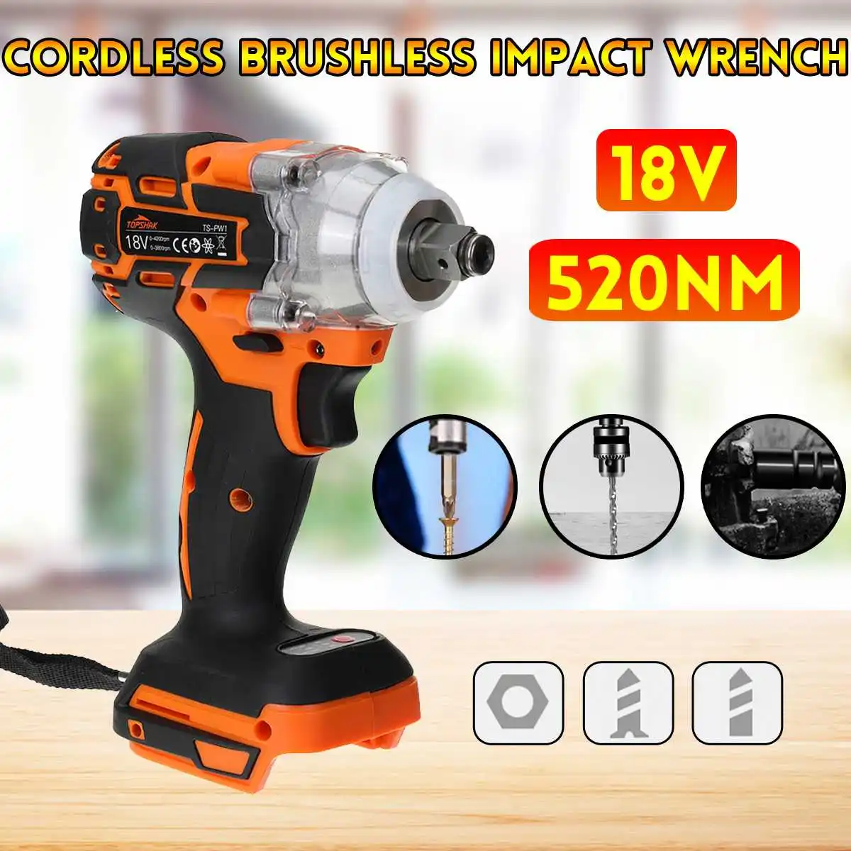 520N.M Brushless Electric Impact Wrench Cordless Electric Wrench 1/2 inch Screwdriver Power Tools parafusadeiras a bateria