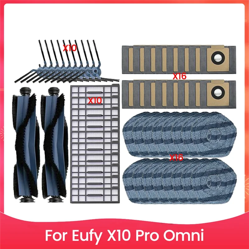 

AONEQ-For Eufy X10 Pro Omni Vacuum Replacement Parts Main Brush Side Brush Filter Mop Cloth Dust Bag