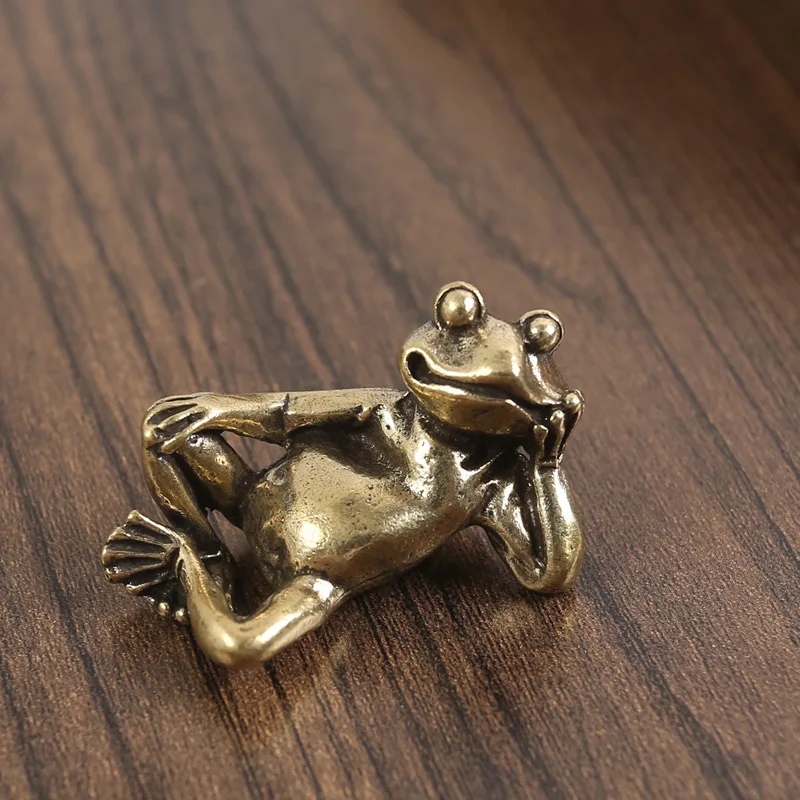 Schlafender Frosch Messing-Ornament Mini-Frosch-Figuren Kupfer Tierfiguren Tee-Haustier Wohndekorationen Antike Handwerkskunst Geschenk – Detail 6