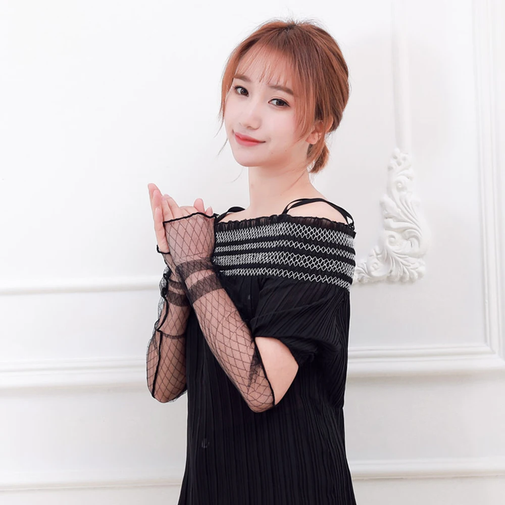 

Cycling Bike UV Thin Breathable Mesh Lace Gloves Sunscreen Long-Sleeved Sun Protection Sleeves Driving Gloves