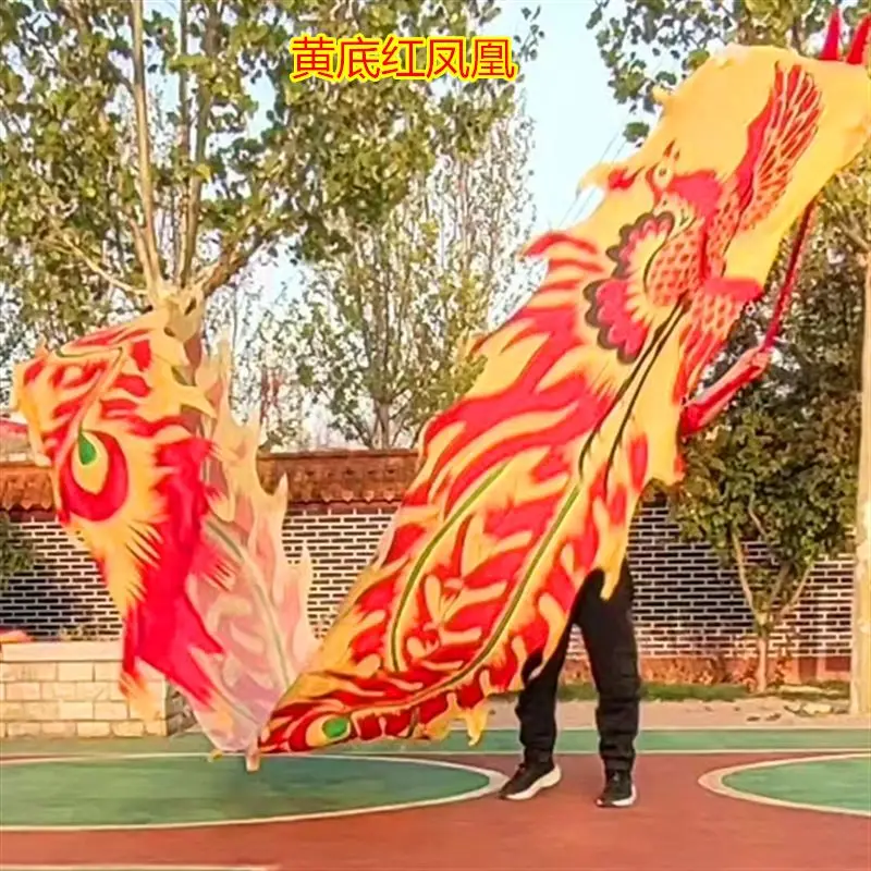 Nastro di danza del drago cinese con motivo Phoenix da 8 metri con testa celebrazione di natale di capodanno negli oggetti di scena del Festival