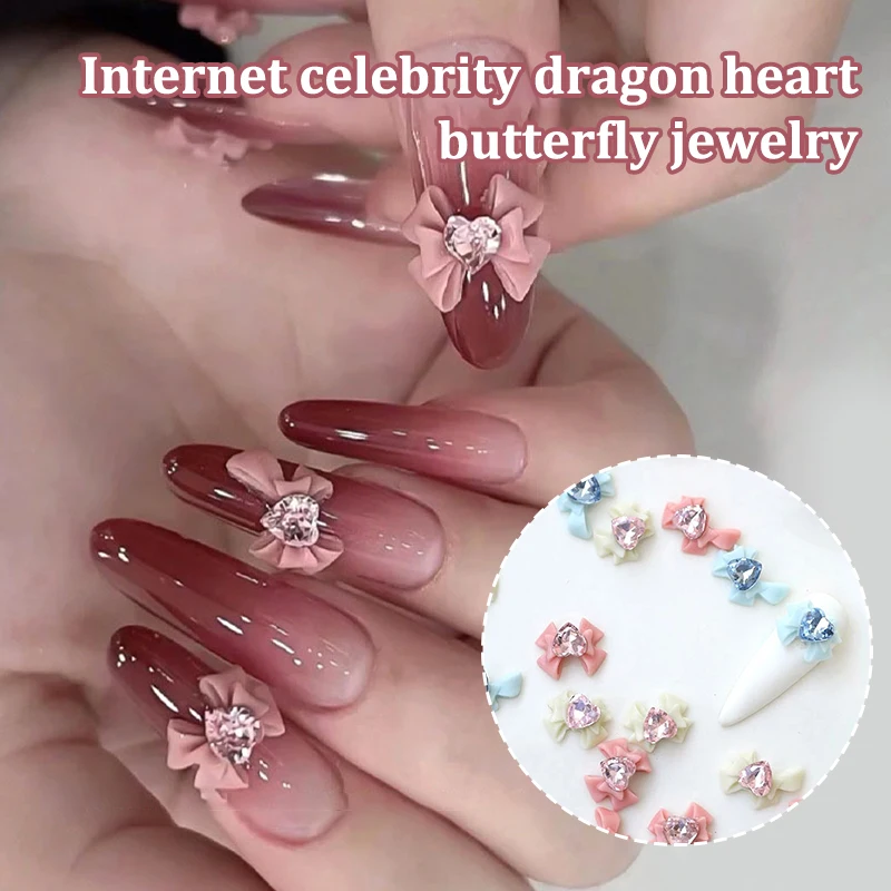 

5Pcs DIY Nail Art Decoration 3D Ribbon Bow Shiny Crystal Loving Heart Nail Drills For Manicure Design Accessory